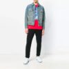 Chaqueta de Denim desgastada con estampado vintage de flecha degradada Azul