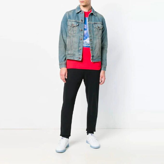 Chaqueta de Denim desgastada con estampado vintage de flecha degradada Azul