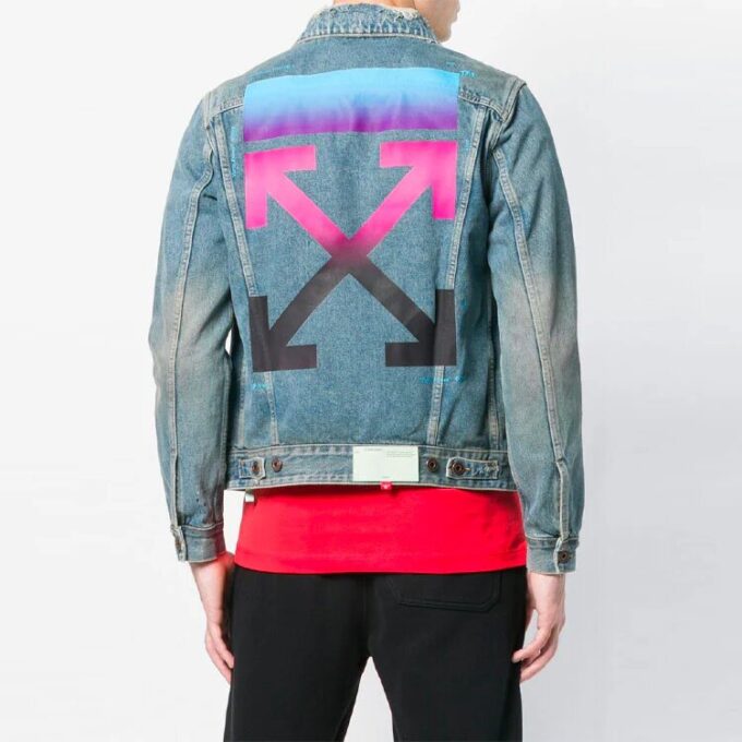 Chaqueta de Denim desgastada con estampado vintage de flecha degradada Azul