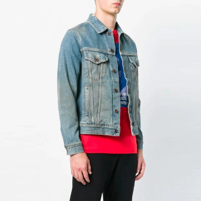 Chaqueta de Denim desgastada con estampado vintage de flecha degradada Azul