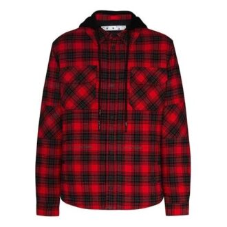 Chaqueta de franela a cuadros con capucha, color rojo
