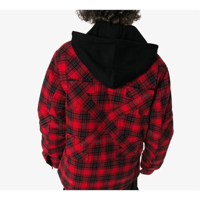 Chaqueta de franela a cuadros con capucha, color rojo