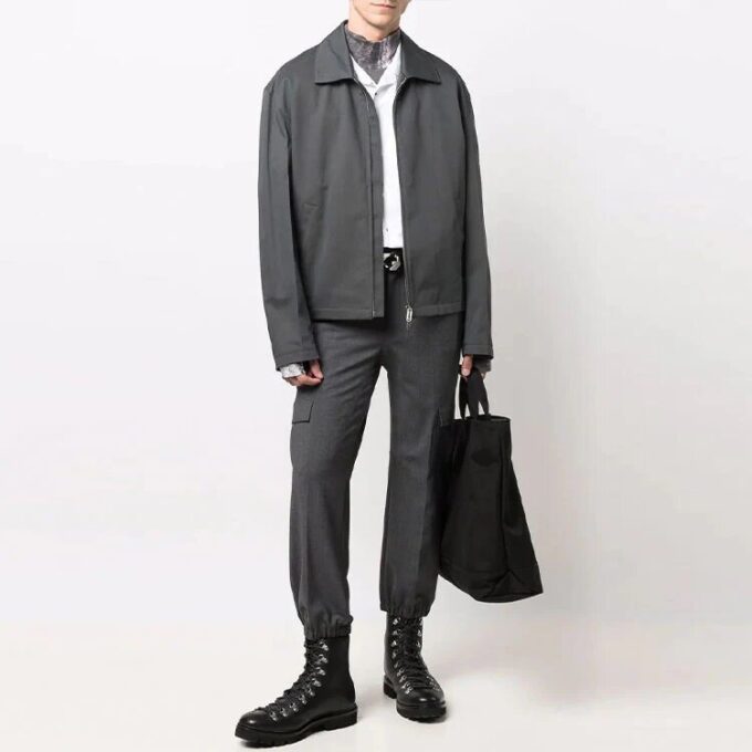 Chaqueta de hombre con cremallera Off-White, corte holgado, gris oscuro