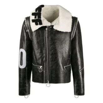 Chaqueta de hombre Off-White Arrow de piel sintética negra Chaqueta de hombre Off-White Arrow de piel sintética negra