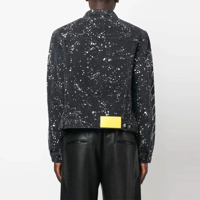 Chaqueta de hombre Off-White FW22 con efecto salpicadura de pintura, de un solo pecho, en Denim negro