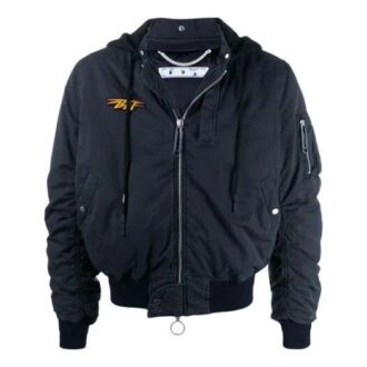 Chaqueta de manga larga con capucha y apliques vintage FW20 para hombre, azul marino Chaqueta de manga larga con capucha y apliques vintage FW20 para hombre, azul marino