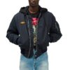 Chaqueta de manga larga con capucha y apliques vintage FW20 para hombre, azul marino