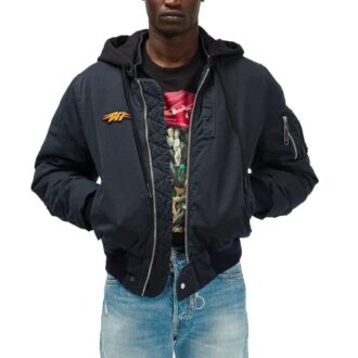 Chaqueta de manga larga con capucha y apliques vintage FW20 para hombre, azul marino Chaqueta de manga larga con capucha y apliques vintage FW20 para hombre, azul marino