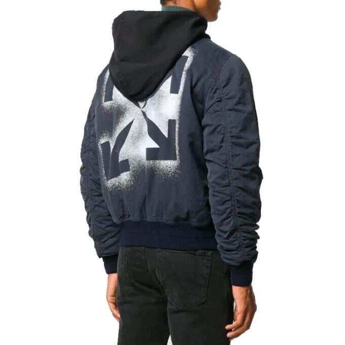 Chaqueta de manga larga con capucha y apliques vintage FW20 para hombre, azul marino