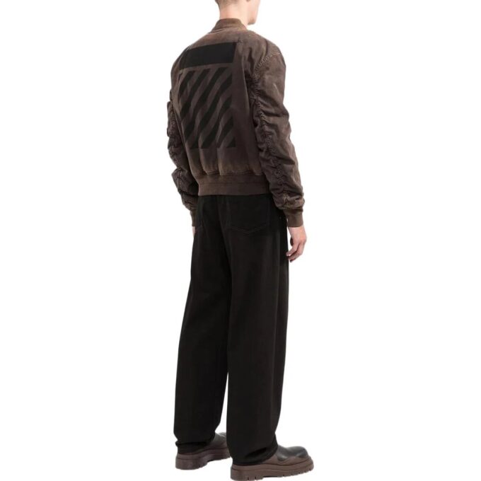 Chaqueta de manga larga con cremallera y estampado de rayas Off-White para hombre, temporada primavera-verano 2022, corte holgado, color marrón