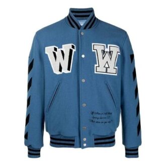 Chaqueta de manga larga con cuello de béisbol y estampado de letras SS21 Azul Chaqueta de manga larga con cuello de béisbol y estampado de letras SS21 Azul