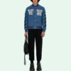 Chaqueta de manga larga con cuello de béisbol y estampado de letras SS21 Azul