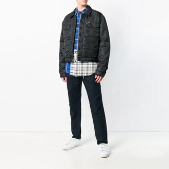 Chaqueta de manga larga con estampado de letras en la espalda, corte holgado, color negro Chaqueta de manga larga con estampado de letras en la espalda, corte holgado, color negro