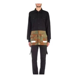 Chaqueta de manga larga con hebilla y bloques de color de camuflaje para hombre Off-White SS21, corte holgado, negro Chaqueta de manga larga con hebilla y bloques de color de camuflaje para hombre Off-White SS21, corte holgado, negro