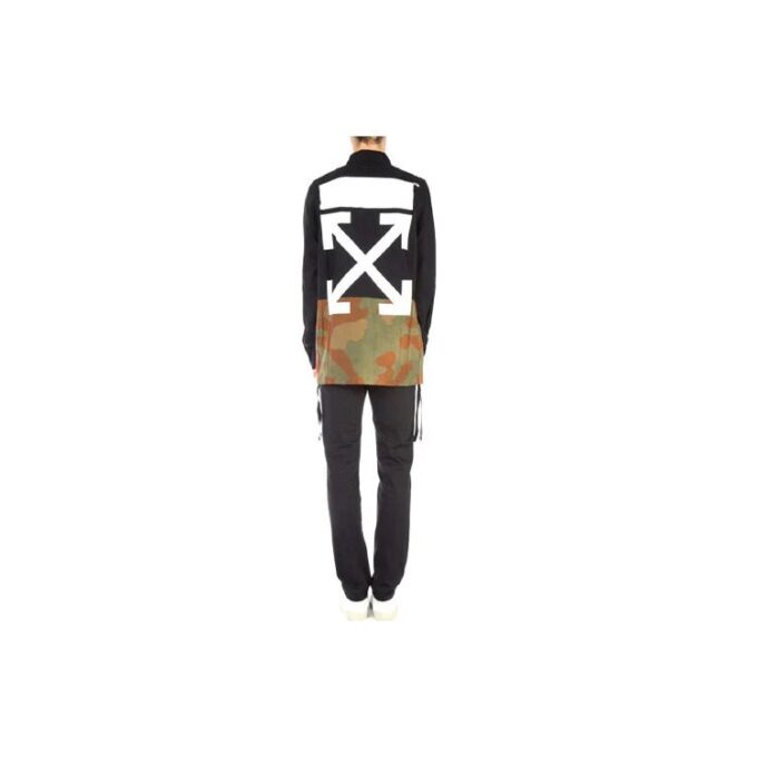 Chaqueta de manga larga con hebilla y bloques de color de camuflaje para hombre Off-White SS21, corte holgado, negro