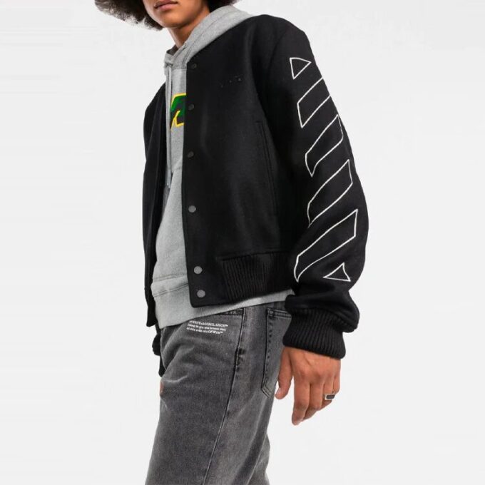 Chaqueta de manga larga de rayas diagonales para hombre Off-White, corte holgado, color negro
