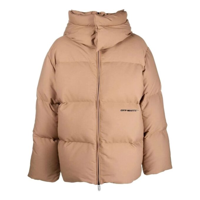 Chaqueta de plumón Off-White para hombre FW22 de color liso, corte ajustado, marrón