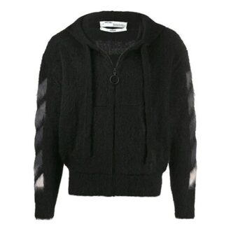 Chaqueta de punto con capucha y estampado trasero, color negro