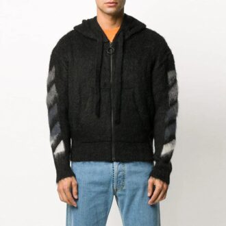 Chaqueta de punto con capucha y estampado trasero, color negro