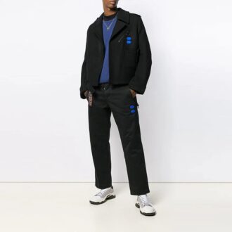 Chaqueta de traje corta para hombre Off-White con estampado de flechas, corte holgado, color negro