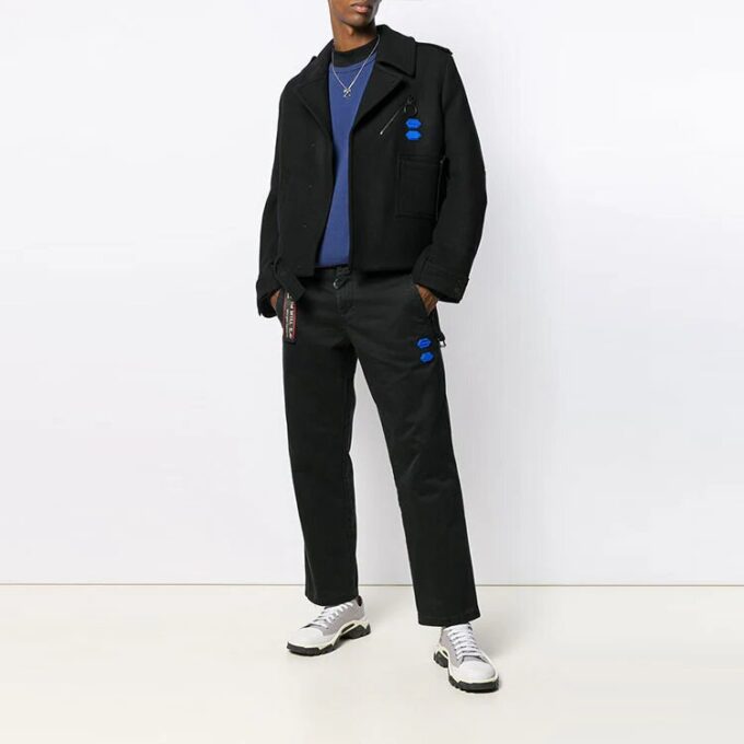 Chaqueta de traje corta para hombre Off-White con estampado de flechas, corte holgado, color negro