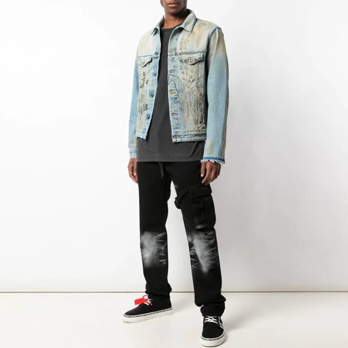 Chaqueta Denim azul con grafitis para hombre de Off-White