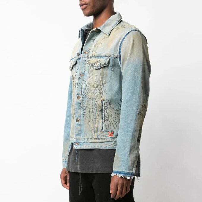 Chaqueta Denim azul con grafitis para hombre de Off-White