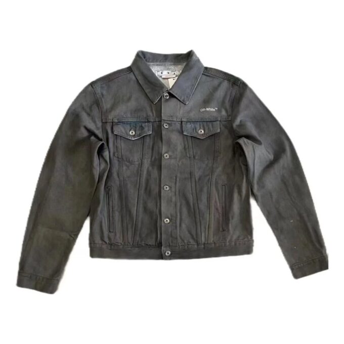 Chaqueta Denim con cuello vuelto y estampado de letras «Gris»