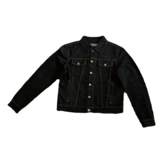 Chaqueta Denim con cuello vuelto y estampado de letras «Negro»