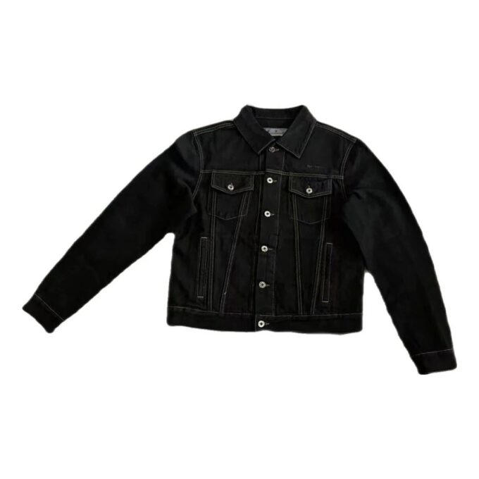 Chaqueta Denim con cuello vuelto y estampado de letras «Negro»