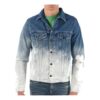 Chaqueta Denim con degradado de tinta salpicada, corte holgado, gris y blanco