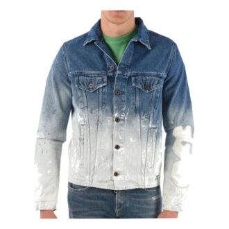 Chaqueta Denim con degradado de tinta salpicada, corte holgado, gris y blanco
