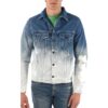 Chaqueta Denim con degradado de tinta salpicada, corte holgado, gris y blanco