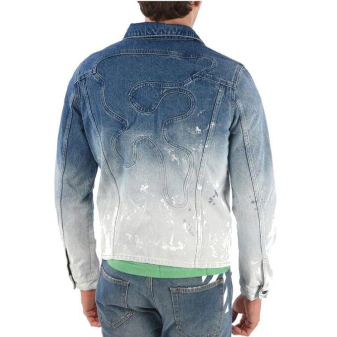 Chaqueta Denim con degradado de tinta salpicada, corte holgado, gris y blanco