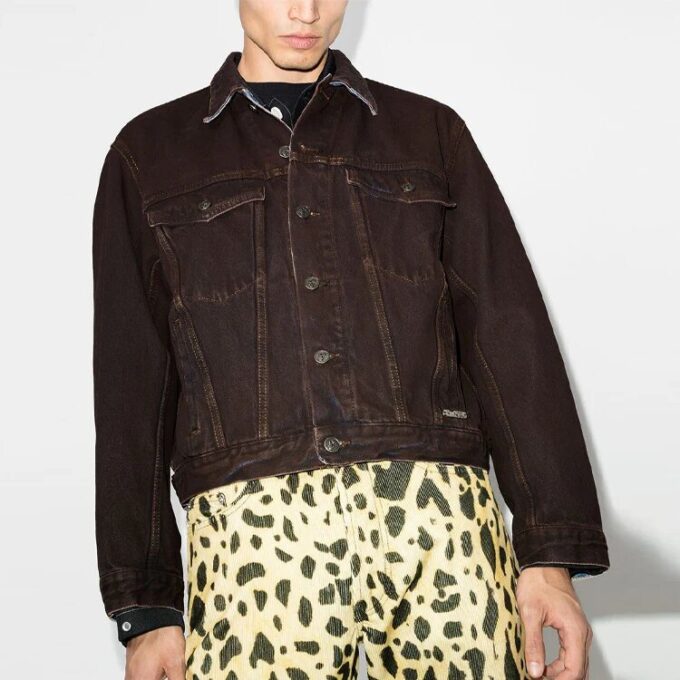 Chaqueta Denim con estampado de flechas Chaqueta Denim de manga larga para hombre Azul oscuro