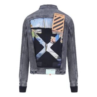 Chaqueta Denim con estampado de flechas y costuras, gris