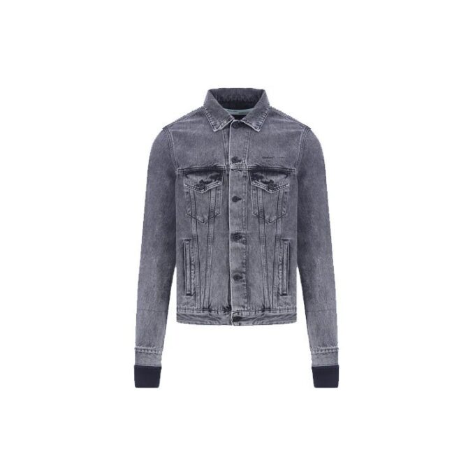 Chaqueta Denim con estampado de flechas y costuras, gris