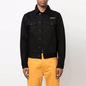 Chaqueta Denim con estampado de logotipo en el pecho, temporada primavera-verano 2022, color negro