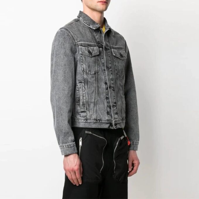 Chaqueta Denim con estampado de logotipo SS21, corte holgado, gris