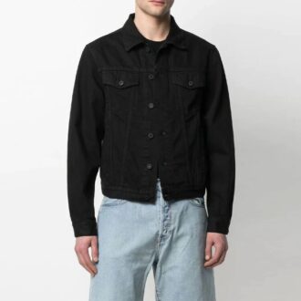 Chaqueta Denim con estampado de logotipo SS21, corte holgado, negra