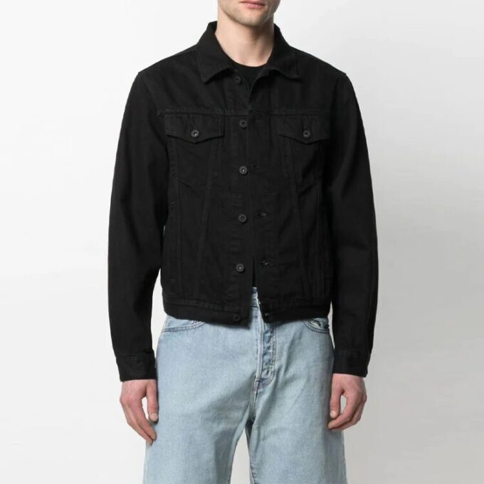 Chaqueta Denim con estampado de logotipo SS21, corte holgado, negra