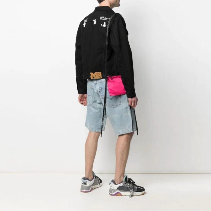 Chaqueta Denim con estampado de logotipo SS21, corte holgado, negra