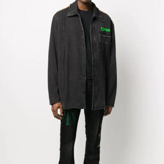Chaqueta Denim con estampado desgastado para hombre, negra