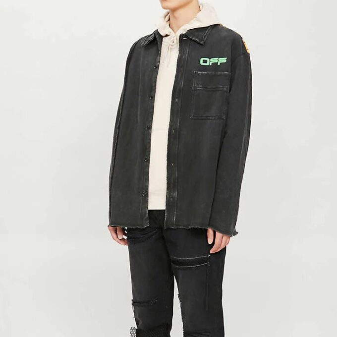Chaqueta Denim con estampado desgastado para hombre, negra