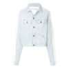Chaqueta Denim con mangas de diferentes tejidos, lavada en blanco