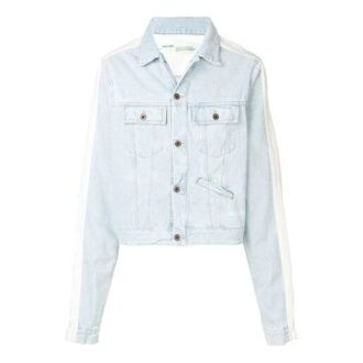 Chaqueta Denim con mangas de diferentes tejidos, lavada en blanco