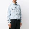 Chaqueta Denim con mangas de diferentes tejidos, lavada en blanco