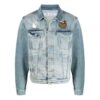 Chaqueta Denim de corte holgado con estampado del logotipo de Apple, temporada primavera-verano 2021, azul