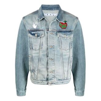 Chaqueta Denim de corte holgado con estampado del logotipo de Apple, temporada primavera-verano 2021, azul