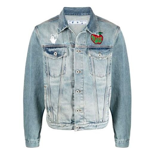 Chaqueta Denim de corte holgado con estampado del logotipo de Apple, temporada primavera-verano 2021, azul